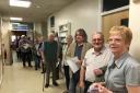 Queing for a flu jab at Ludlow Hospital