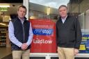 MP Phillip Dunne (right) and candidate Stuart Anderson outside the One Stop in Ludlow