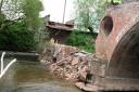 The collapsed Eastham Bridge