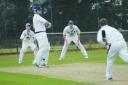 Ludlow seamer Louis Watkins bowls a bouncer, watched by wicketkeeper Keanu Cooper, to Reman batsman Phil Caudle.