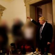 Prime Minister Boris Johnson at a gathering in 10 Downing Street for the departure of a special adviser, which has been released with the publication of Sue's Gray report into Downing Street parties in Whitehall during the coronavirus lockdown.