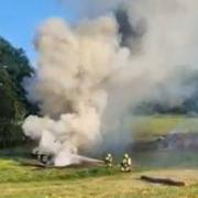 Firefighters tackle a tractor fire in Westhope, near Craven Arms