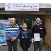 Tenbury Community Pool chairman Adrian Taylor, general manager Ruby Collett, and Freedom Leisure area technical manager Chris Wedgbury