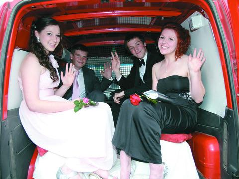 Katherine Buck, Sam Link, Patrick Buck and Chloe Thompson arriving at the Lacon Childe prom by special delivery.