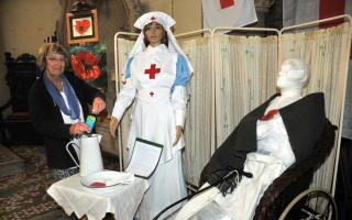 Ros Plested with the First World War hospital exhibition based on nearby Kyrewood House.