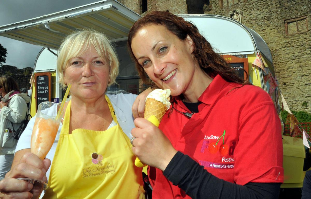 Pat Parker from the Shropshire Ice Cream Company and Ludlow Food Festival Operations Director Beth Heath
