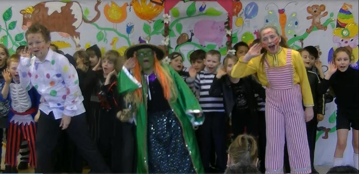 Bitterley School’s Nativity performance featured Owen Geiss as Spotty, Charlie Franklin as the witch and Izzy Bell as Grotty