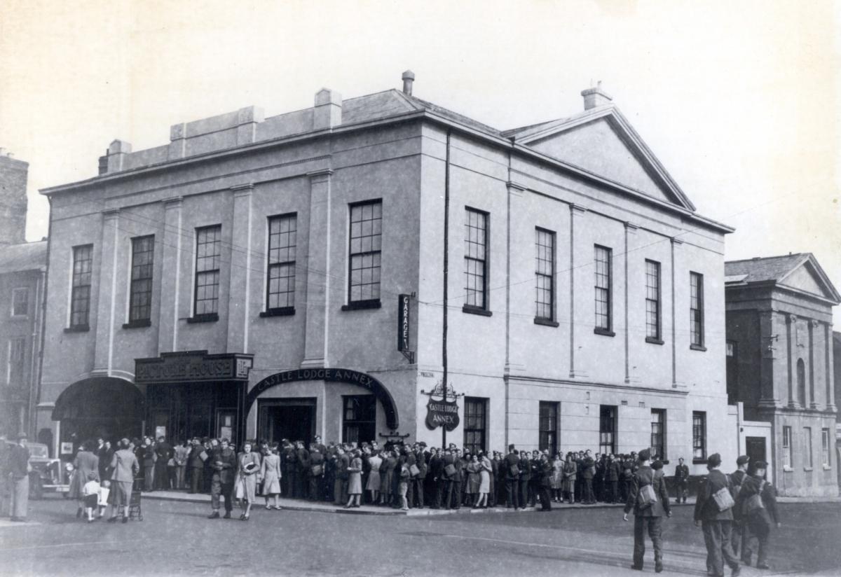 Queing to get into the flicks - Ludlow Assembly Rooms in 1940