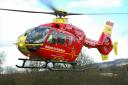 The air ambulance landed at the scene of the crash in Bishops Castle. Picture: West Midlands Ambulance Service