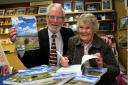 Alf Jenkins MBE and his wife Ann sign their book 'From Clee to Eternity' at the Castle Book Shop in Ludlow. 1449_51001.