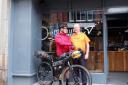 Viv Tolley and Merv Powis at the beginning of the journey, in Ludlow town centre