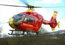 The air ambulance landed at the scene of the crash in Bishops Castle. Picture: West Midlands Ambulance Service