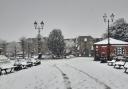Ludlow town centre covered in a blanket of snow. Photograph Ludlow Town Council