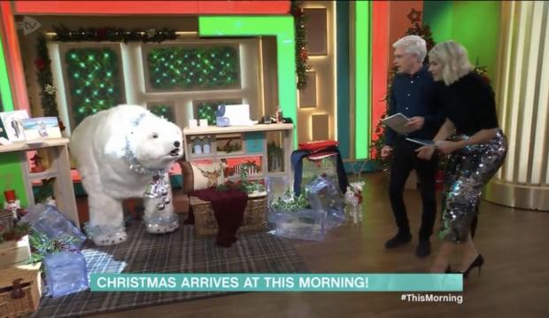 Ludlow Advertiser: Holly and Phillip explore the christmas decorations in the This Morning studio. Credit: ITV