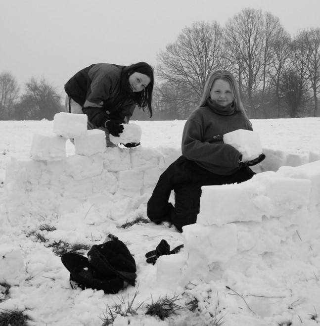 Snow in March 2004 gave Becky Doyle, 11, and Sarah Gibson, 12, both pupils at Dyson Perrins CE High School the chance to build an igloo