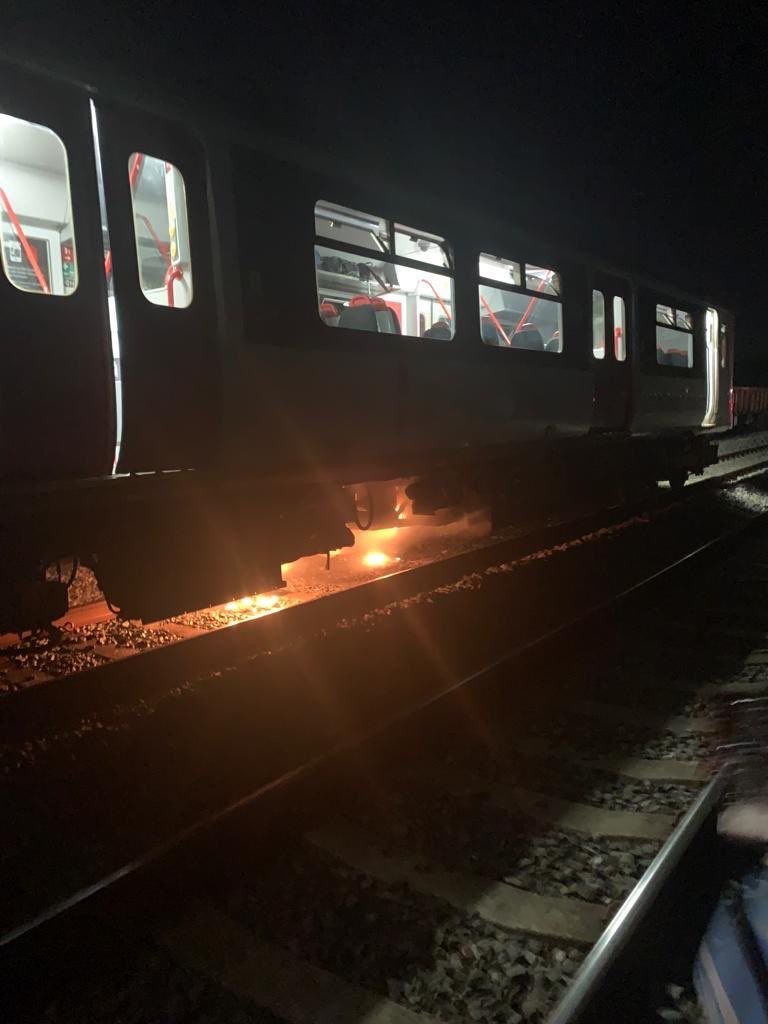 A fire boke out on the train after it crashed into a mini digger in Long Lane, Craven Arms
