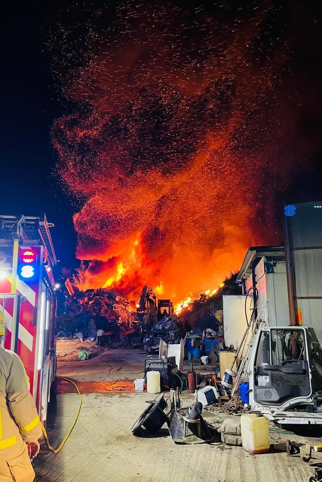Five Turnings scrap yard fire near Knighton on Monday evening (August 8, 2022). Picture by James Lewis/Shropshire Fire and Rescue Service