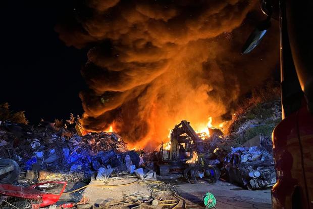 Five Turnings scrap yard fire near Knighton on Monday evening (August 8, 2022). Picture by James Lewis/Shropshire Fire and Rescue Service