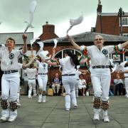 The Windsor Morris entertain visitors at Ludlow Fringe Festival on Castle Square..