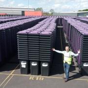 Councillor Ian Nellins with new Shropshire recycling bins earlier this year.