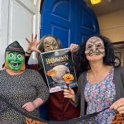 Ludlow Town Council staff getting ready for a spooky Trail (pictured L-R Deputy Town Clerk Kate Adams, Charlie Ambrazas and Louise Coles)