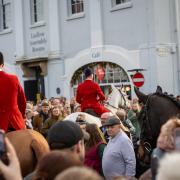 A large crowd gathered to watch the Boxing Day hunt meet in Ludlow
