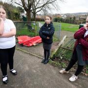 From left: Ebony, Aliyah and Isla are three children angry that Tollgate play area has not been left in a state of desrepair