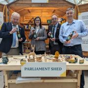 Charlie Bethel, UKMSA CEO, Charlie Farman, Hobsons Brewery marketing manager, Nick Davis, Hobsons Brewery founder, Allan Ogle (UKMSA Partnerships and Community Development manager) at the launch of the Parliament Shed
