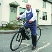 Douglas Griffiths, of A H Griffiths butchers, cycled from Aberystwyth to Leintwardine in aid of the Air Ambulance.